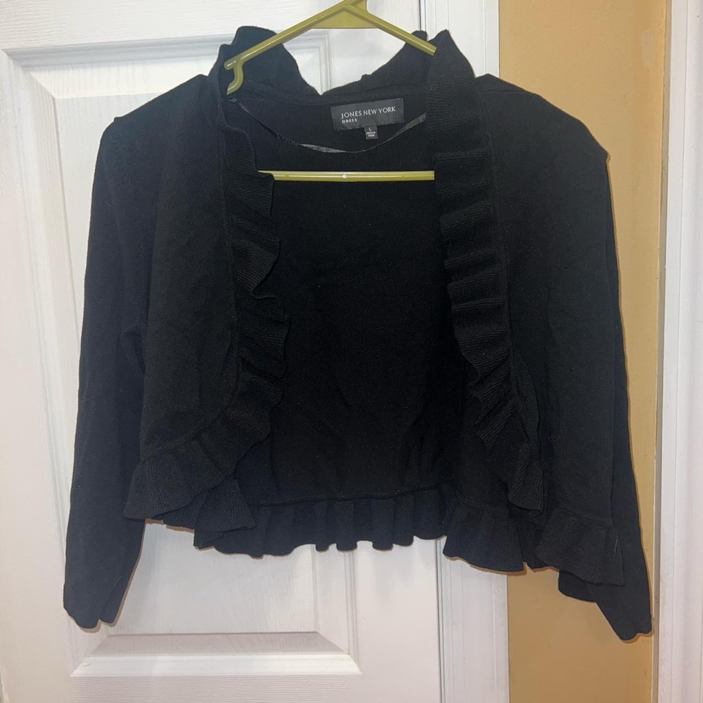 Jones New York Dress Top Long Sleeve Cardigan Black Women's Size large Womens